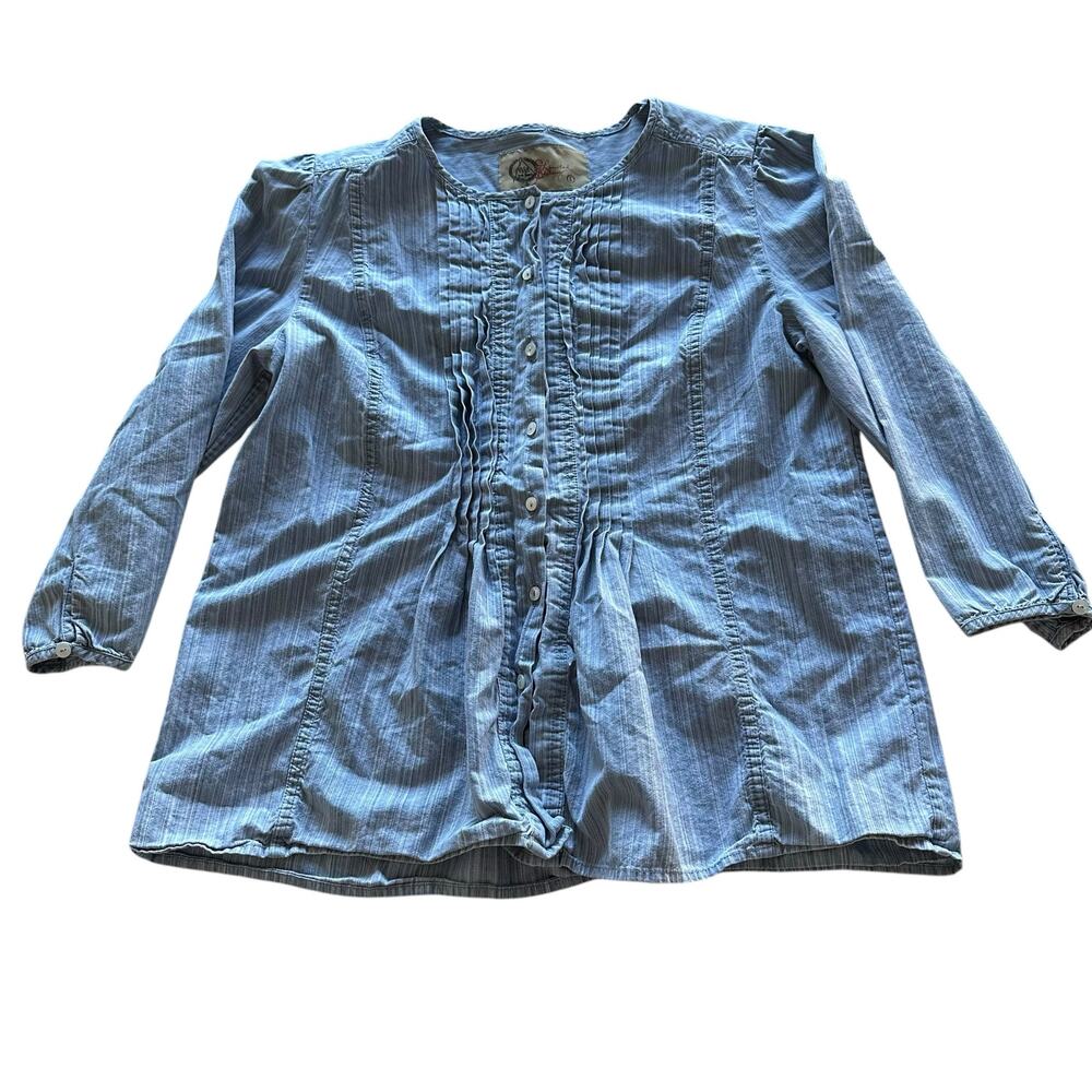 Womens Top Size Large Blue Denim Western Rodeo Outdoor Workwear Modest Americana
